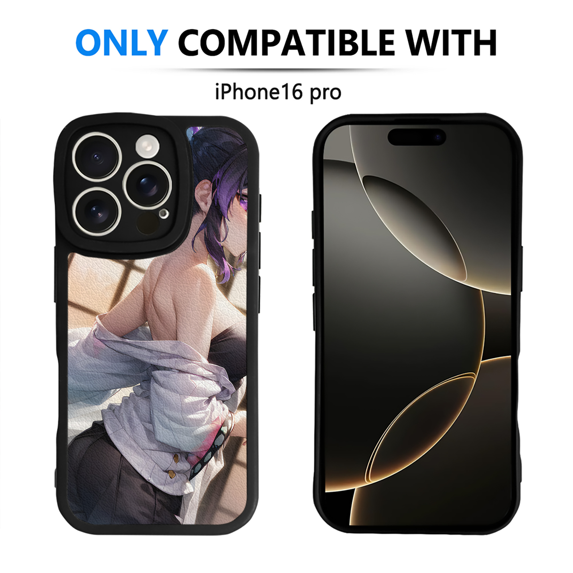 （画像用） 鬼滅の刃（きめつのやいば）蟲柱-胡蝶 しのぶ／こちょう しのぶ Kochou Shinobu 【iPhone 16シリーズ対応】シリコンスマホケース（レザー調） 材質：シリコン